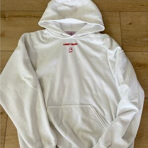 LONELY GHOST White Hoodie with Red Logo